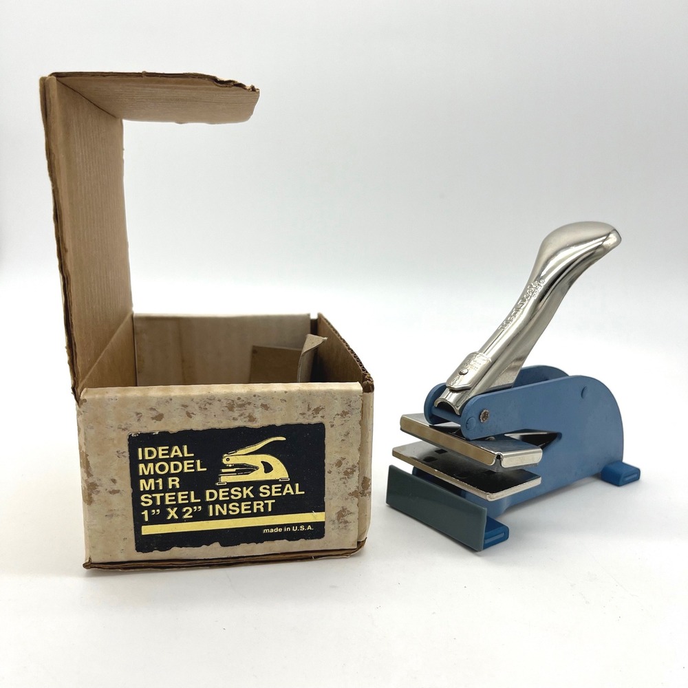 Ideal Model M1R Steel Desk Seal Embosser 1" x 2" Insert‎ with Original Box New